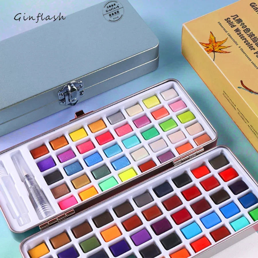 50/90colors Solid Pigment Watercolor Paints Set With Water Color