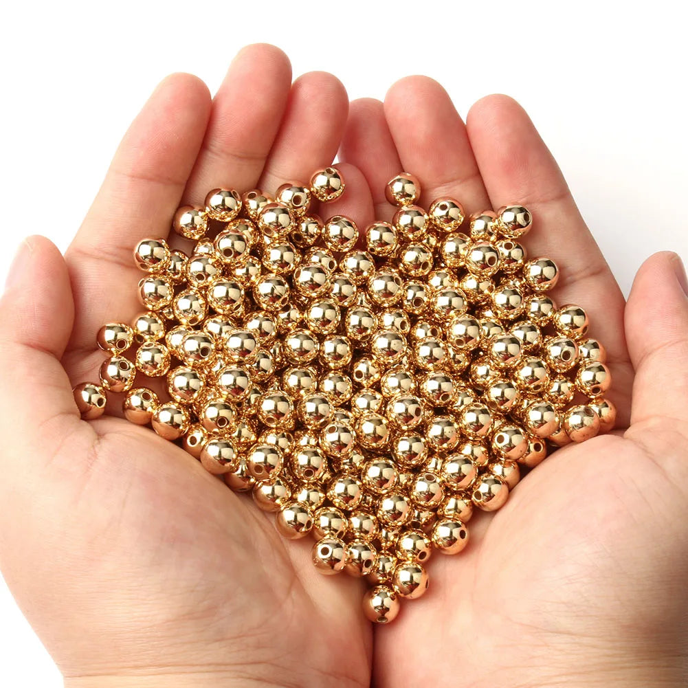 3/4/6/8/10/12mm Round Spacer Beads CCB Gold Silver Color Smooth Loose Ball Beads