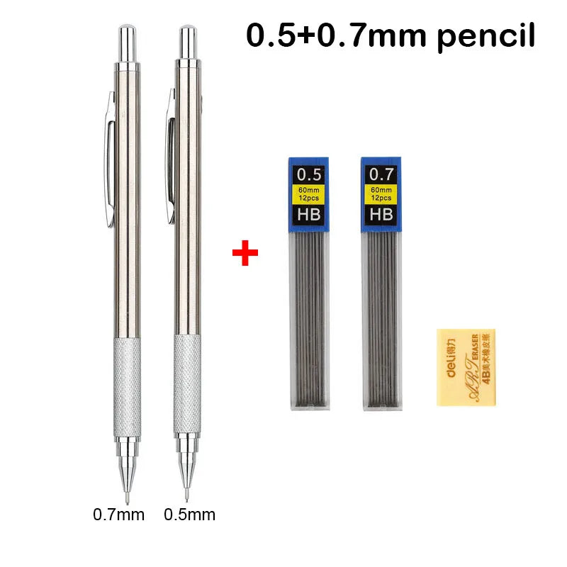 Mechanical Pencil Set 0.3 0.5 0.7 0.9 1.3 2.0mm Full Metal Art Drawing Painting Automatic Pencil
