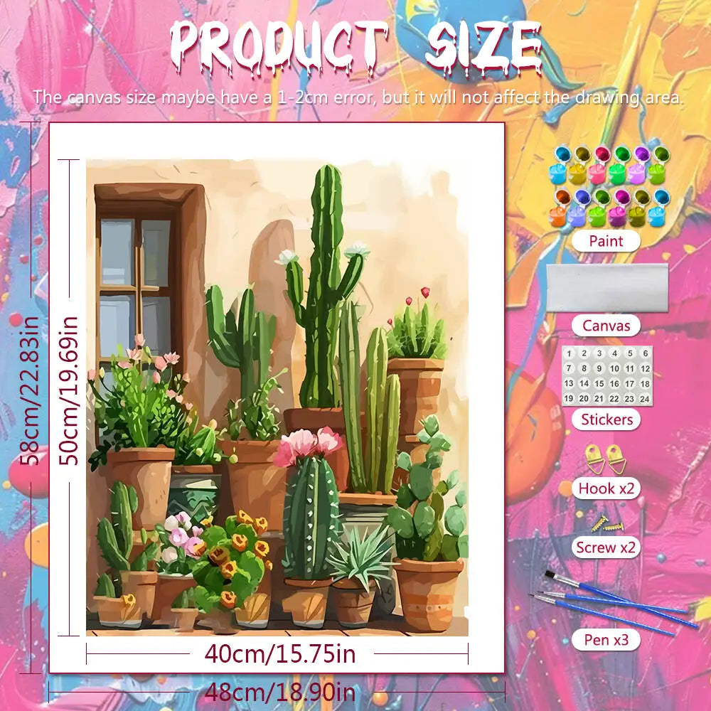 DIY Digital Oil Painting Cactus Plant Paint By Number