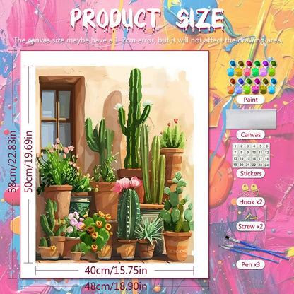DIY Digital Oil Painting Cactus Plant Paint By Number