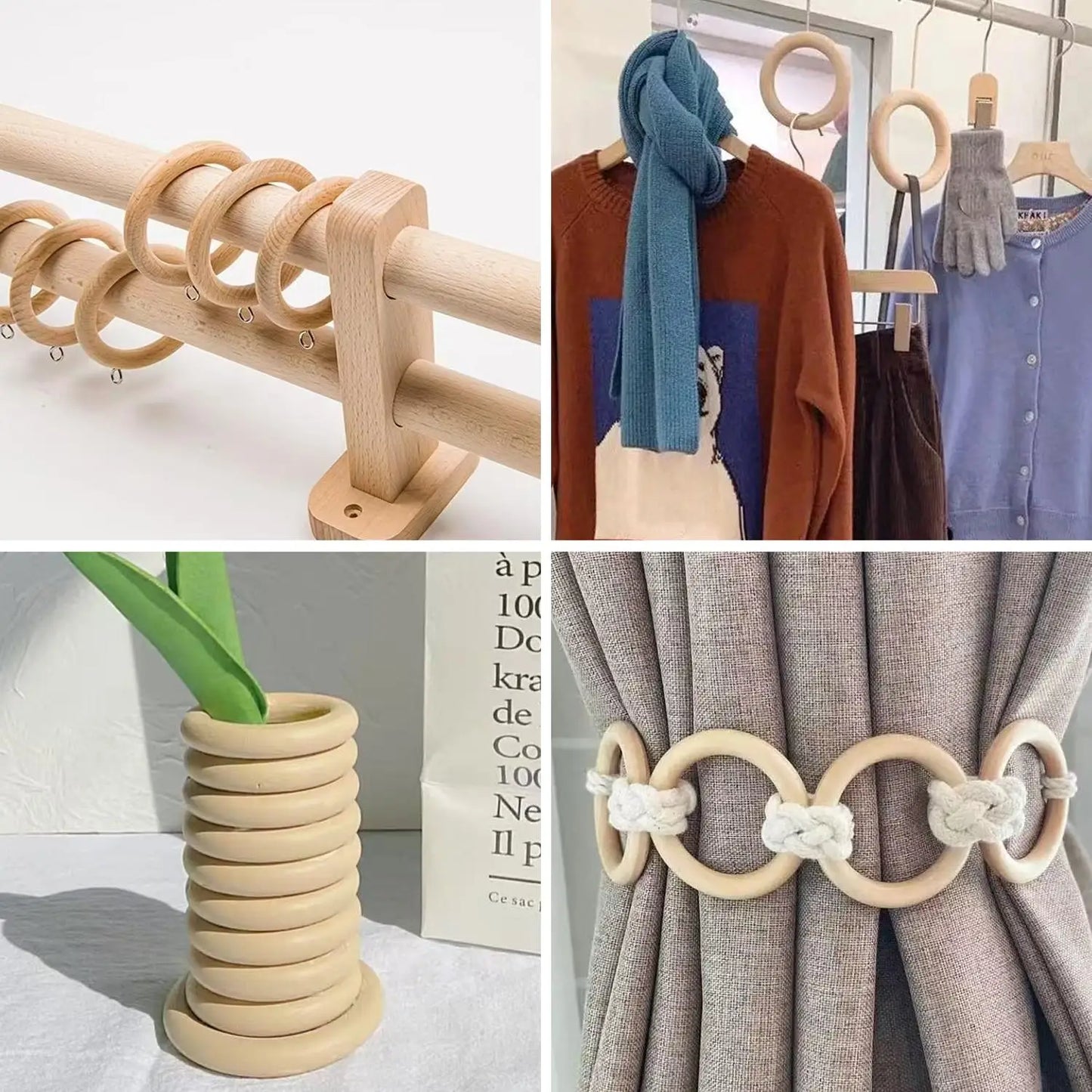 Unfinished Solid Wooden Rings Natural Wood Hoops