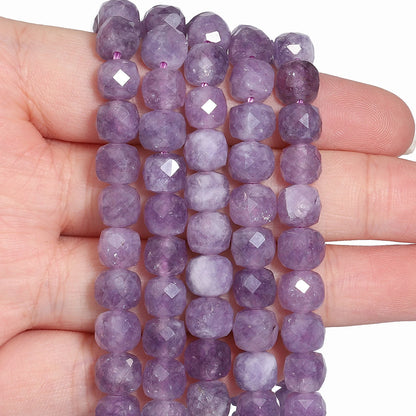 Natural Amethyst Beads 7-8mm Faceted Square Cube Geometric