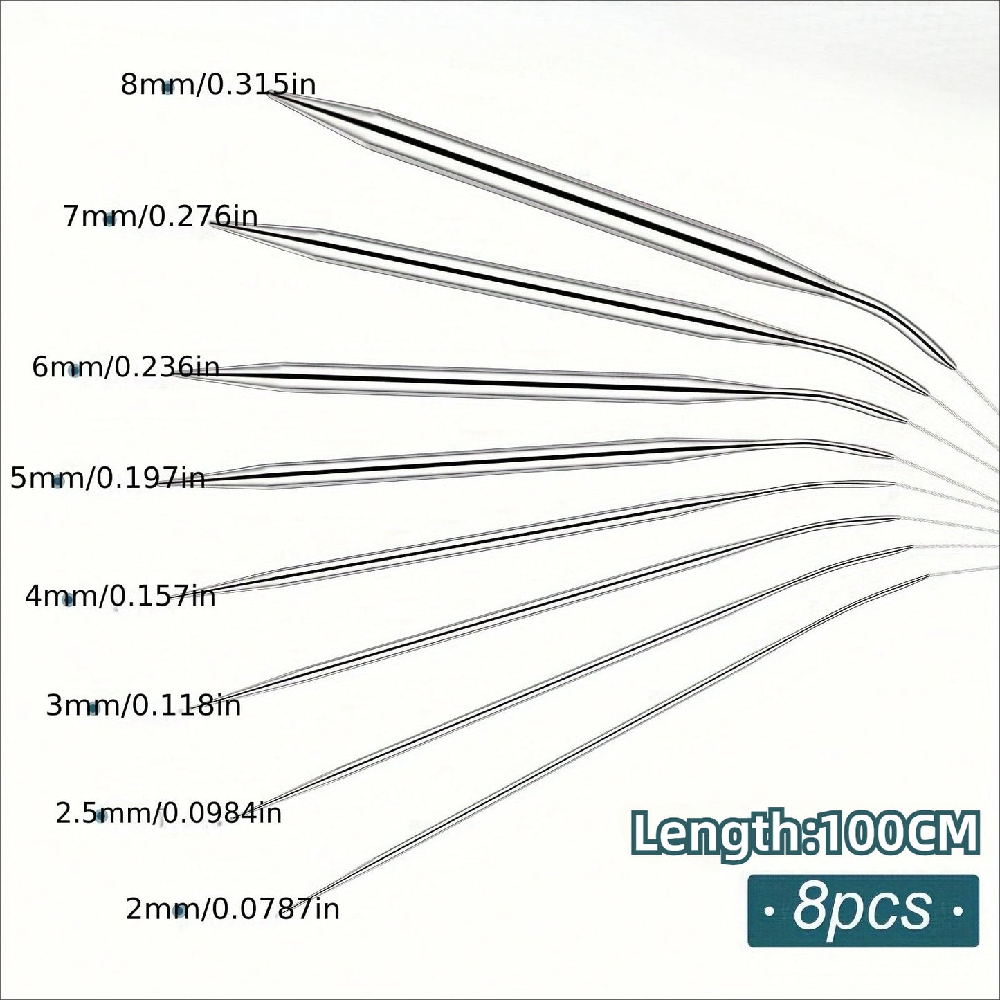 Professional 8pcs Stainless Steel Knitting Needles Set