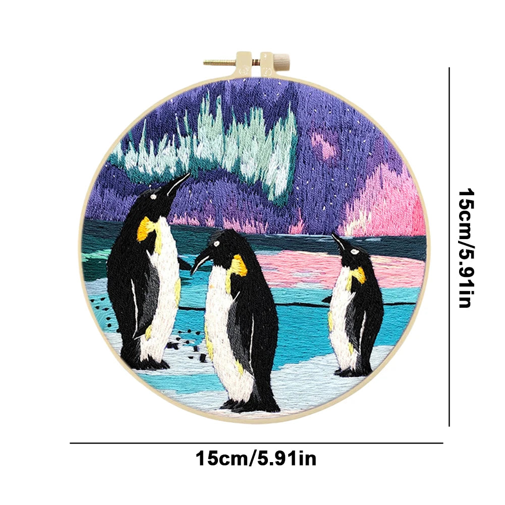 Aurora Stamped Cross Stitch Embroidery Kits with Hoop Cloth Color Thread