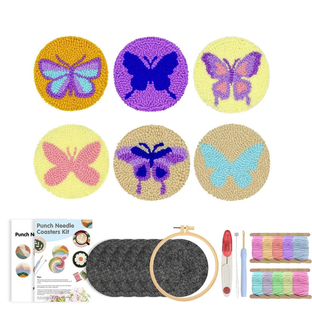 Punch Needle Coaster Kit 6PCS  Kit for Beginners