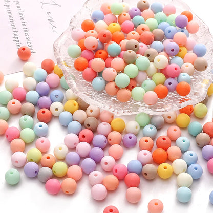 50-100pcs 8/10mm Acrylic Frosted Matte Round Beads Multi Color