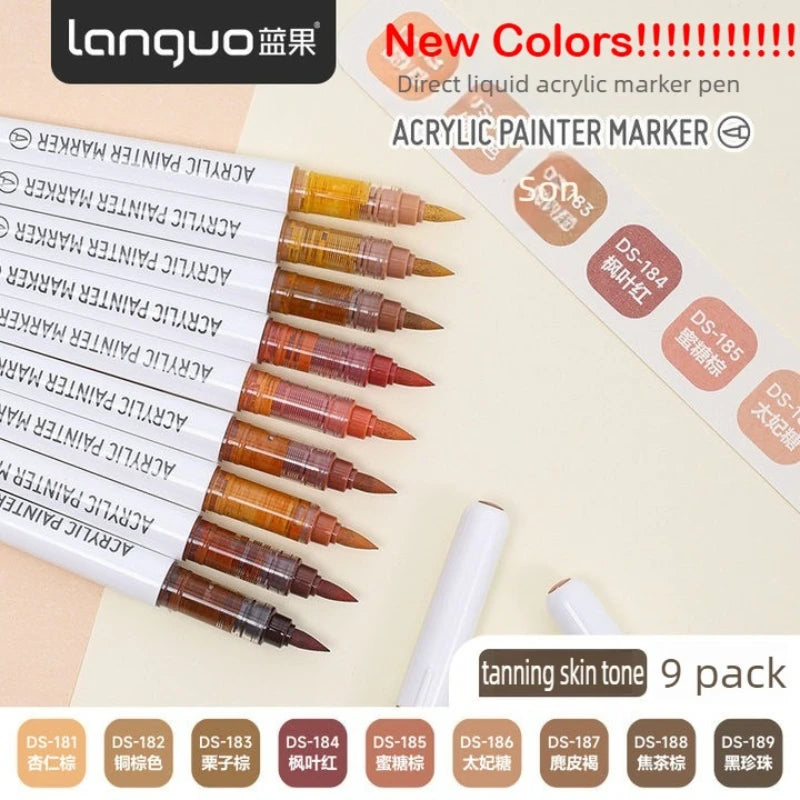 LANGUO 288/9 Colors Acrylic Marker Direct Liquid Soft Brush Paint Pen
