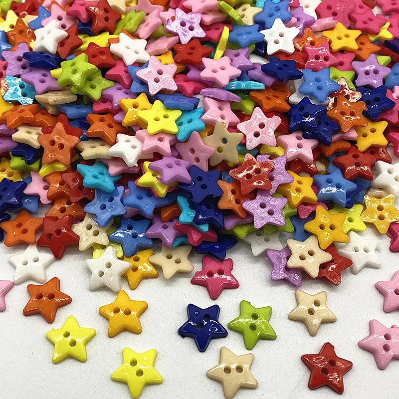 New 12mm-15mm-20mm Colours Five- Pointed Star with Two Eye Buttons