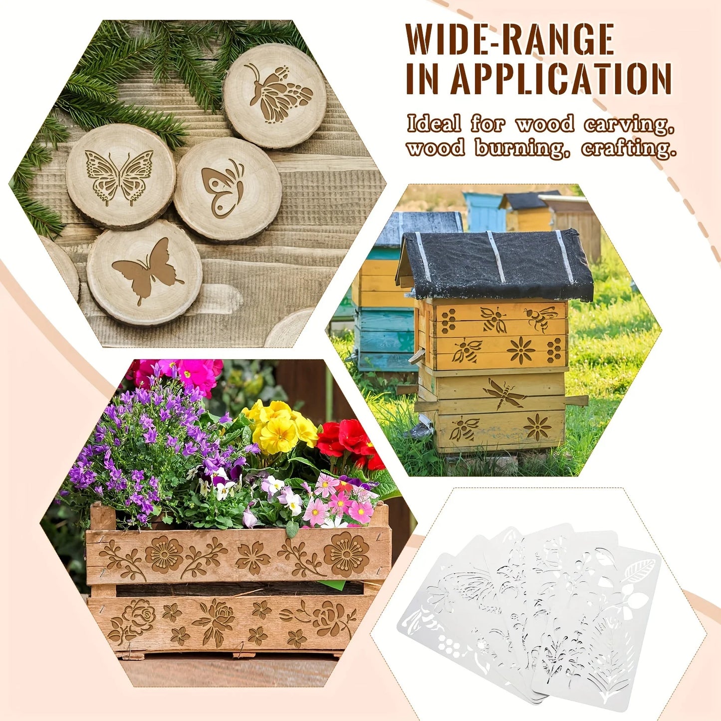 6 Pcs 3.15x5.5inch Butterfly Flower Leaf Plastic Stencils