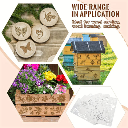 6 Pcs 3.15x5.5inch Butterfly Flower Leaf Plastic Stencils