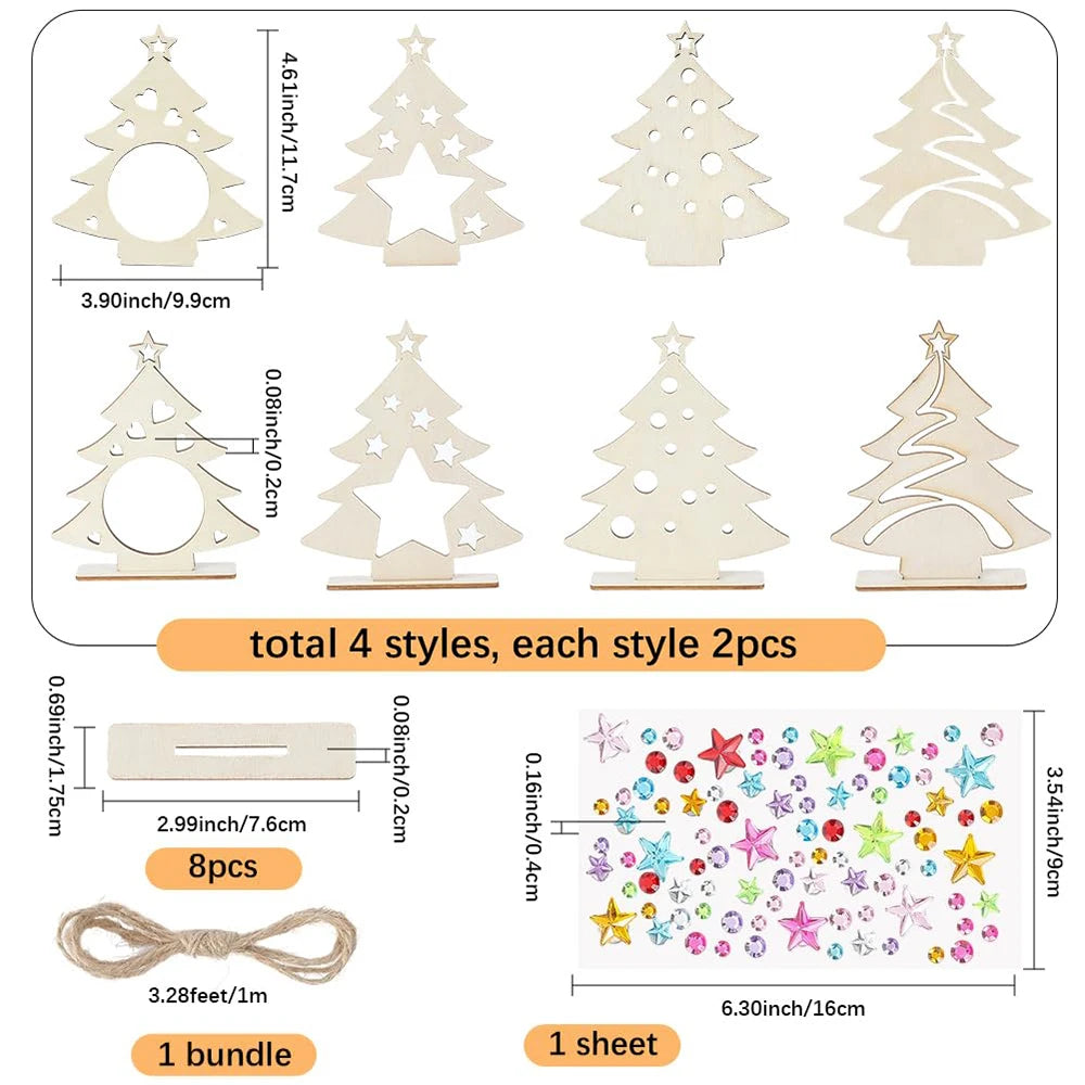 8pcs/set Unfinished Wooden Christmas Tree Cutouts