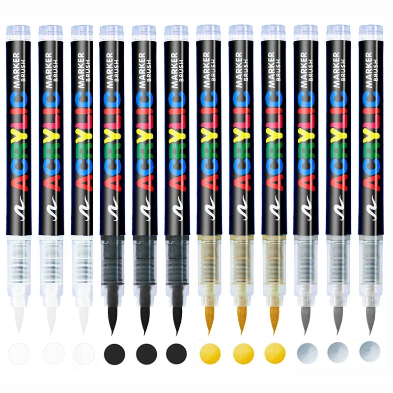 3Pcs Acrylic White Marker Brush Pens