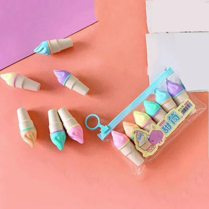 6Pcs Cute Ice Cream Highlighters Set Mini Marker Pens