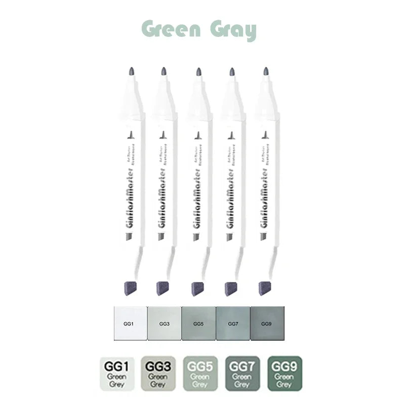 Ginflash Fine&Chisel Tipped Art Marker Gray Tones Brush Pen
