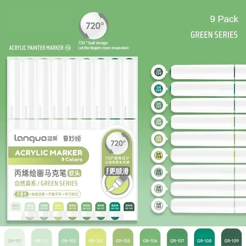 LANGUO 240/9 Colors Acrylic Color Markers Direct Liquid Paint Marker