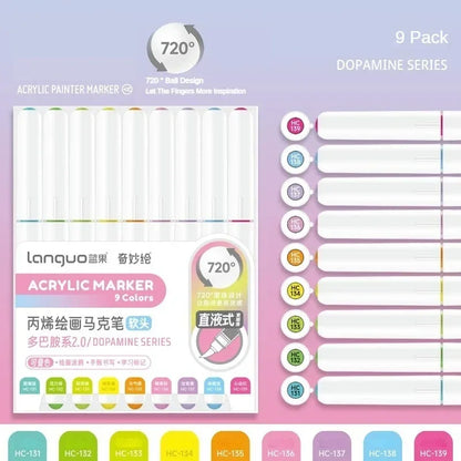 LANGUO 207/9 Colors Direct Liquid Acrylic Marker Soft Brush Paint Pen
