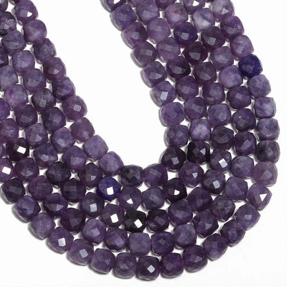 Natural Amethyst Beads 7-8mm Faceted Square Cube Geometric