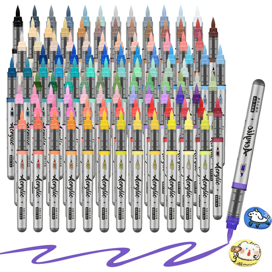 Acrylic Paint Markers ,12 pcs Brush Tip Paint Pens Set with 9 Professional Color