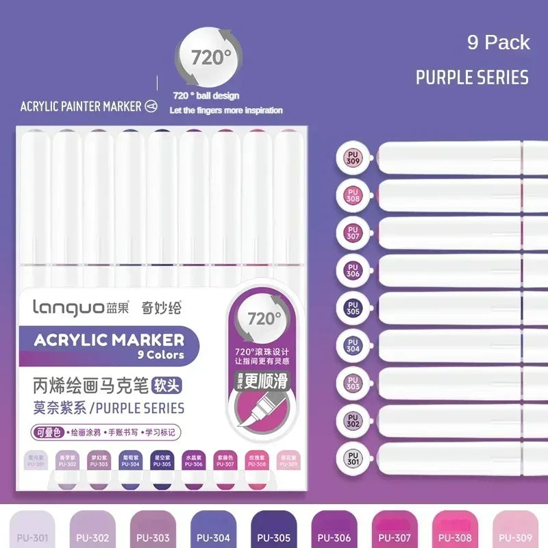 Languo 207/9 Direct Liquid Acrylic Paint Pens Brush Color Marker Pen