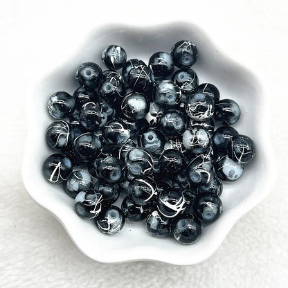 4/6/8/10mm Pattern Round Glass Beads Loose Spacer Beads