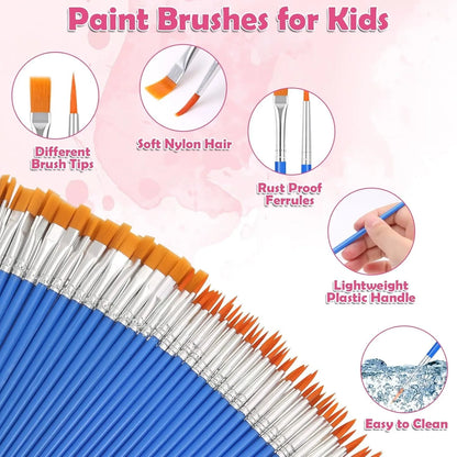 20-200Pcs Painting Brushes Set Art Round Flat Nylon Hair Paint Brush