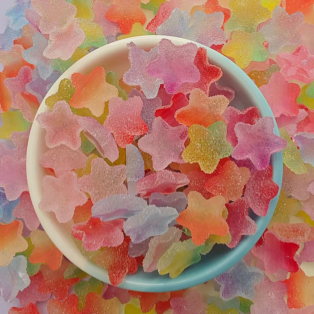 20pcs Slime Gradient Star Heart Nail Charms Mixed Candy Resin Charm Jelly Cabochon Mini Clay Polymer Slime Beads Nail Decoration