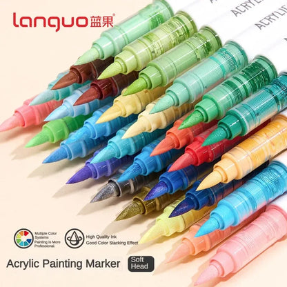 LANGUO 288/9 Colors Acrylic Marker Direct Liquid Soft Brush Paint Pen