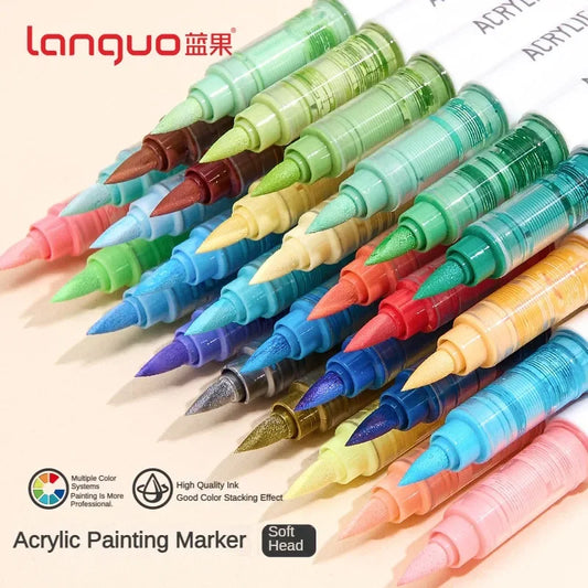 LANGUO 288/9 Colors Acrylic Marker Direct Liquid Soft Brush Paint Pen
