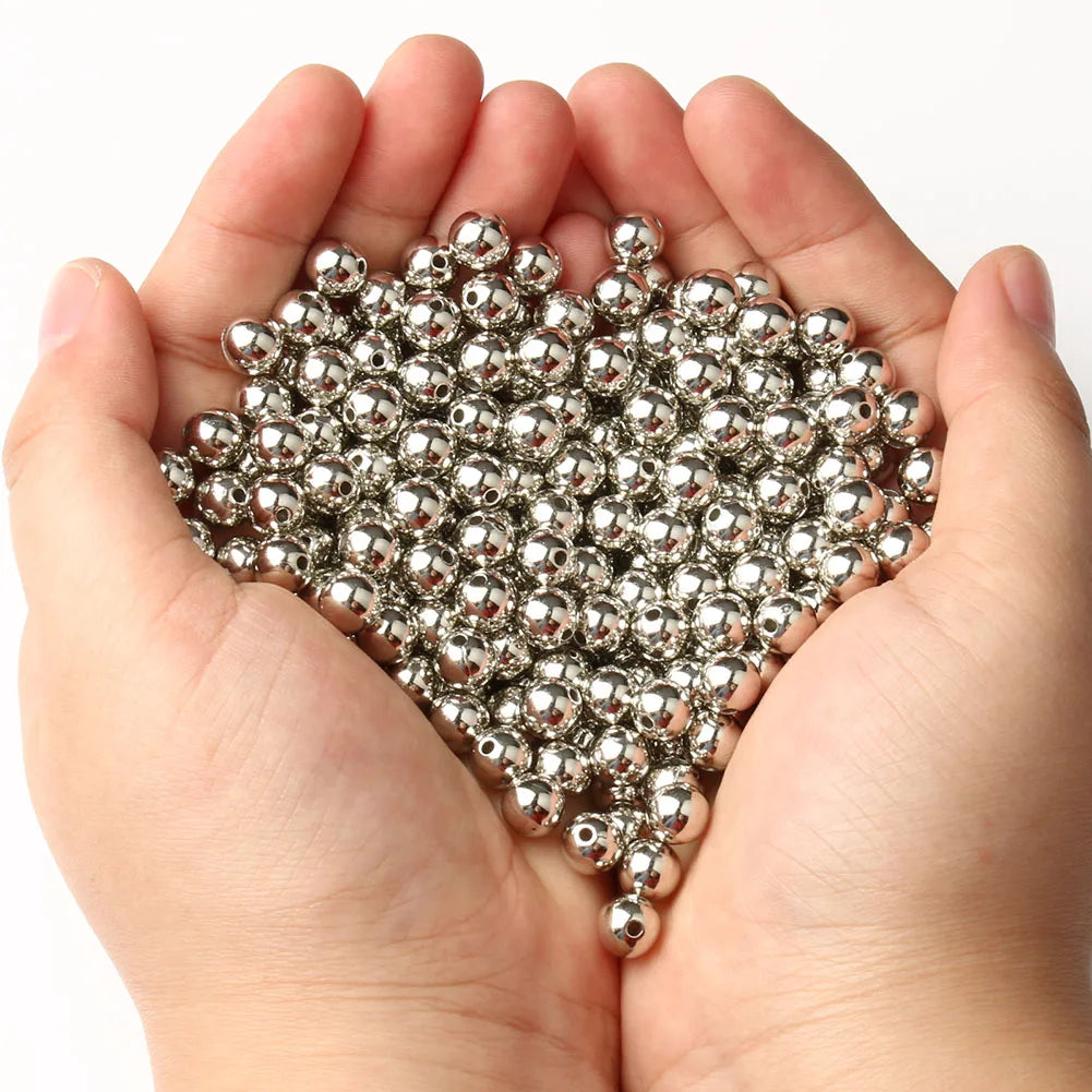 3/4/6/8/10/12mm Round Spacer Beads CCB Gold Silver Color Smooth Loose Ball Beads