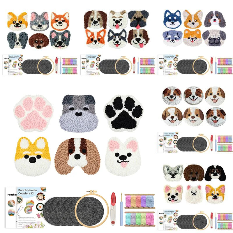 GATYZTORY Cute Dog Pattern Punch Needle Coaster Kit for Beginners