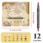 12 Colors Double Headed Acrylic Markers Soft/Hard Pen Tip for Student