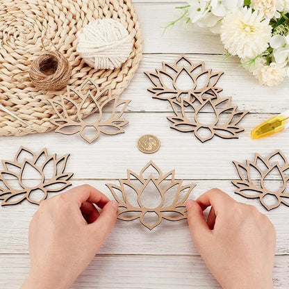 24pcs Lotus Dream Catcher Wooden Macrame Hoops  Flower Shape Macrame Rings