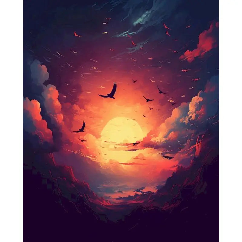 GATYZTORY Oil Painting By Numbers Gradient Sunset Scenery On Canvas