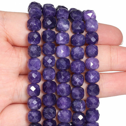 Natural Amethyst Beads 7-8mm Faceted Square Cube Geometric