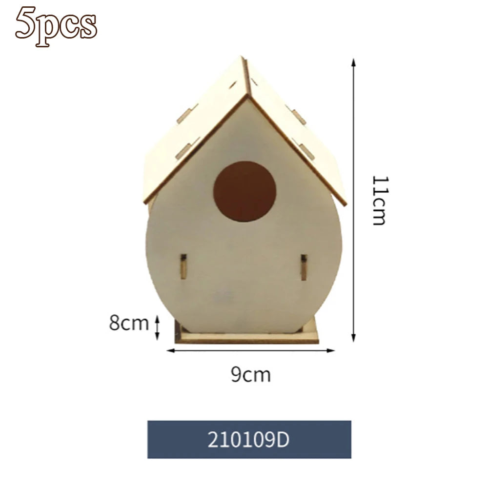 5pcs Unfinished Blank Wooden Birdhouses