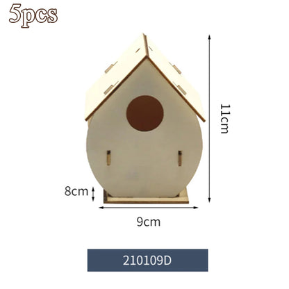 5pcs Unfinished Blank Wooden Birdhouses