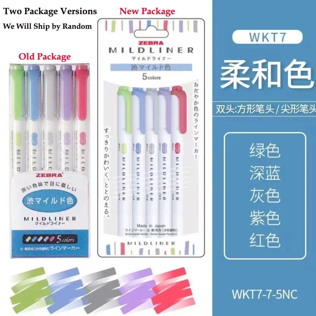 New Zebra Mildliner Highlighter Pastel Full Set 5 Colors Set Marker Pen