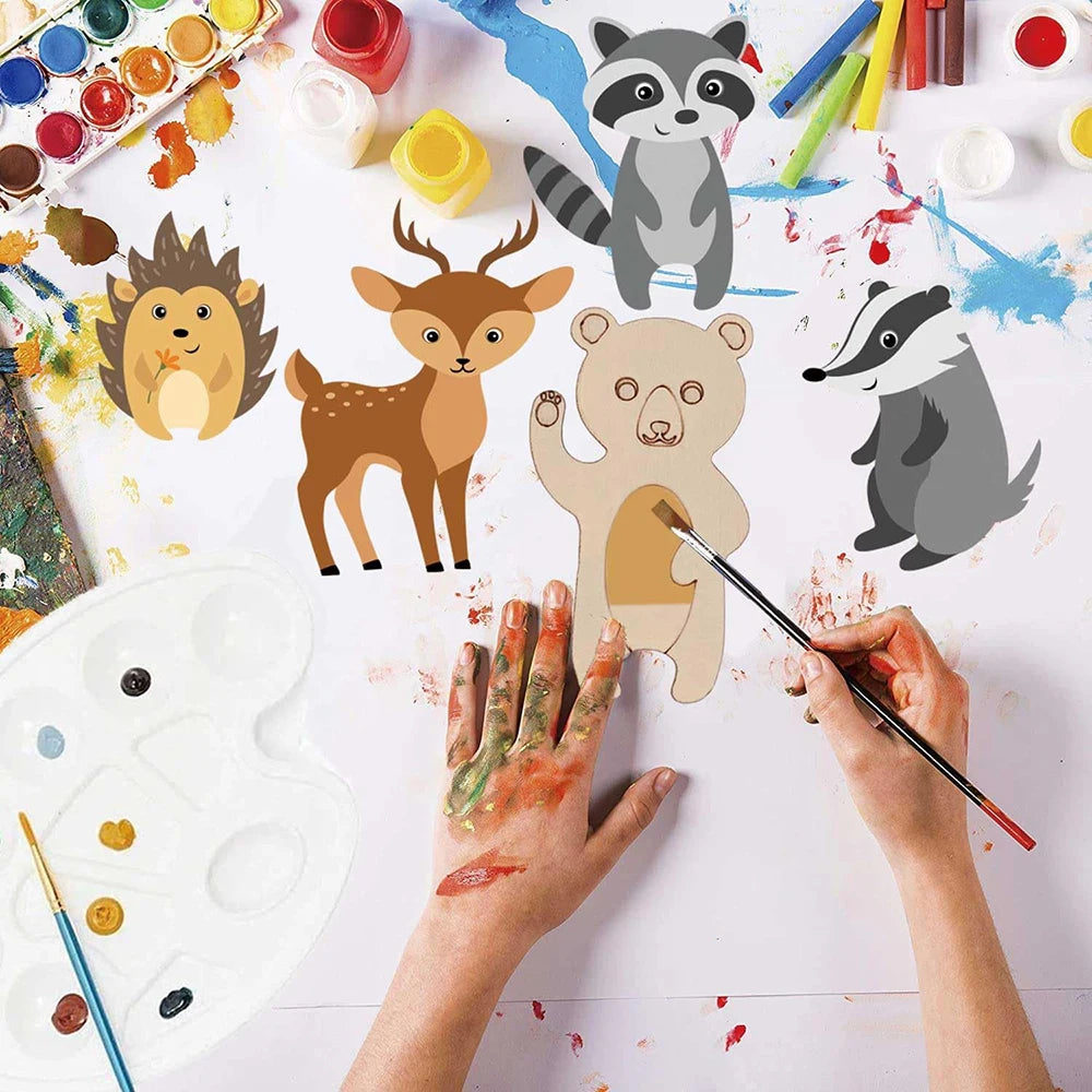 8pcs/set Unfinished Wooden Jungle Animal Cutouts