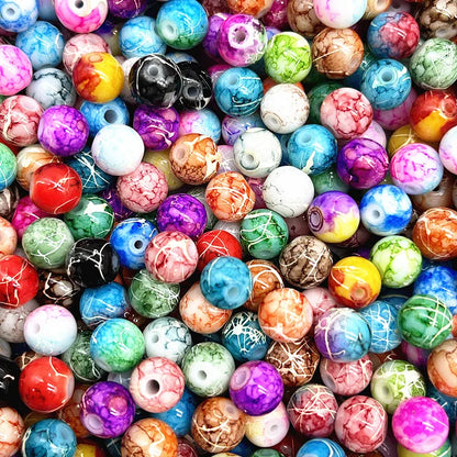 4/6/8/10mm Pattern Round Glass Beads Loose Spacer Beads