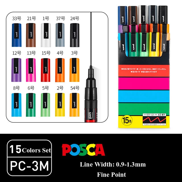 New Uni Posca Marker Pen Set PC-1M/3M/5M/8K/17K