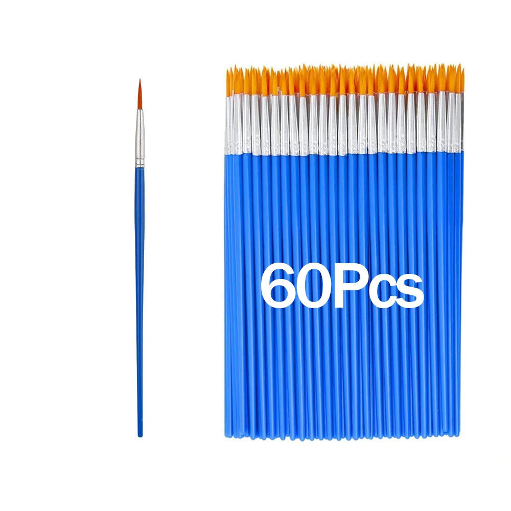 20-200Pcs Painting Brushes Set Art Round Flat Nylon Hair Paint Brush