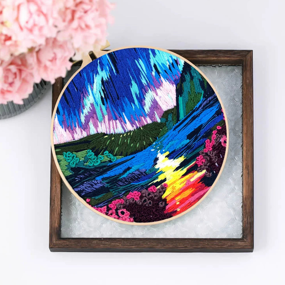Aurora Stamped Cross Stitch Embroidery Kits with Hoop Cloth Color Thread