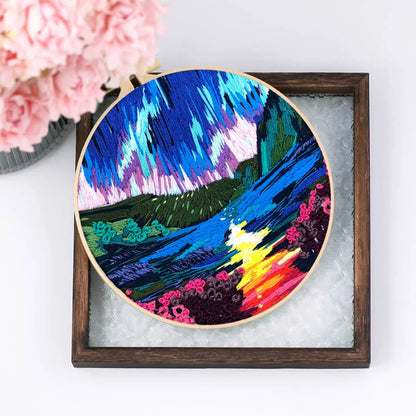 Aurora Stamped Cross Stitch Embroidery Kits with Hoop Cloth Color Thread