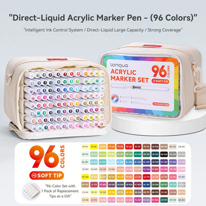 LANGUO 96-288 Colors Direct Liquid Acrylic Paint Pens Brush Marker Pen