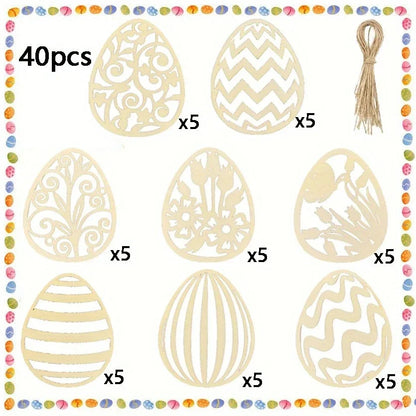 40 Pieces Wooden Easter Egg Ornaments