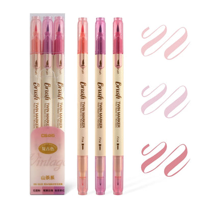 3pcs Twin Marker Pens Painting Brush Retro Color  Fine Liner Blendable Watercolor