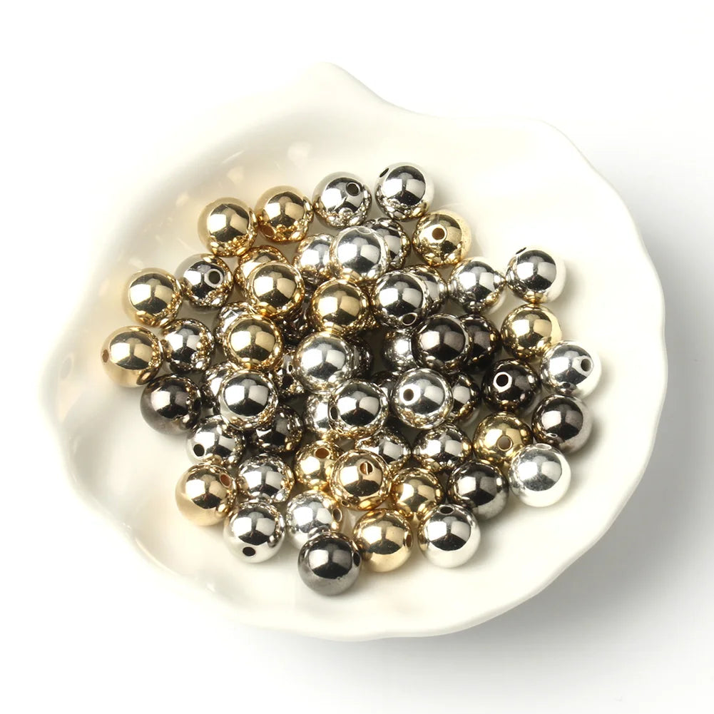 3/4/6/8/10/12mm Round Spacer Beads CCB Gold Silver Color Smooth Loose Ball Beads