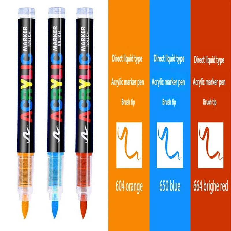 3Pcs Acrylic White Marker Brush Pens