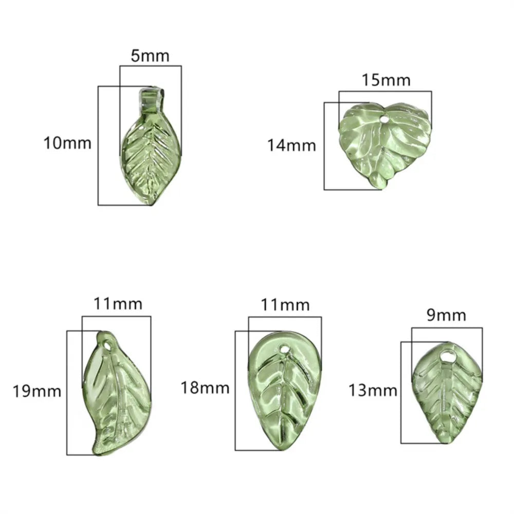 50/100Pcs Acrylic Green Leaf Spacer Charms Beads